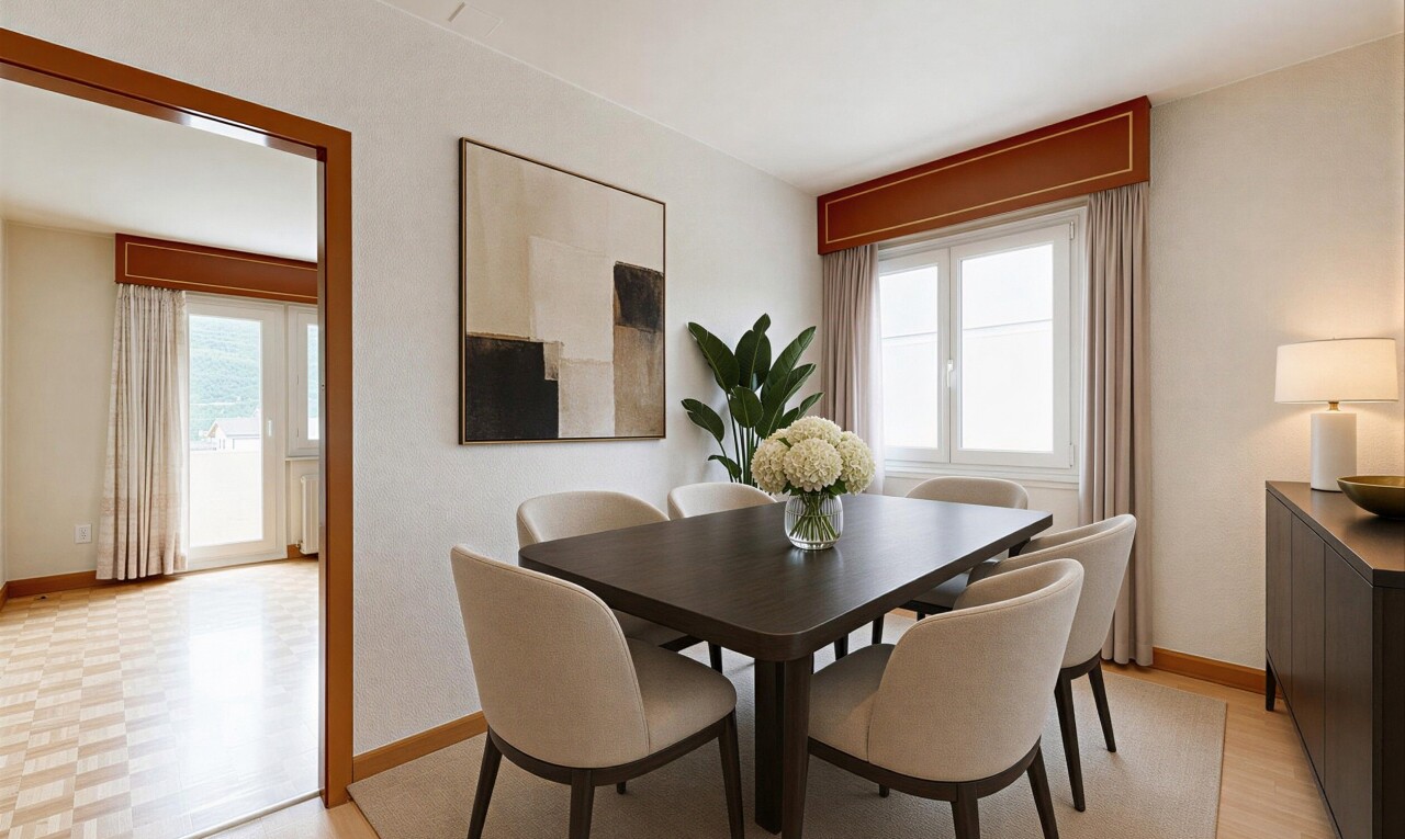 dining space with light wood-type flooring and baseboards