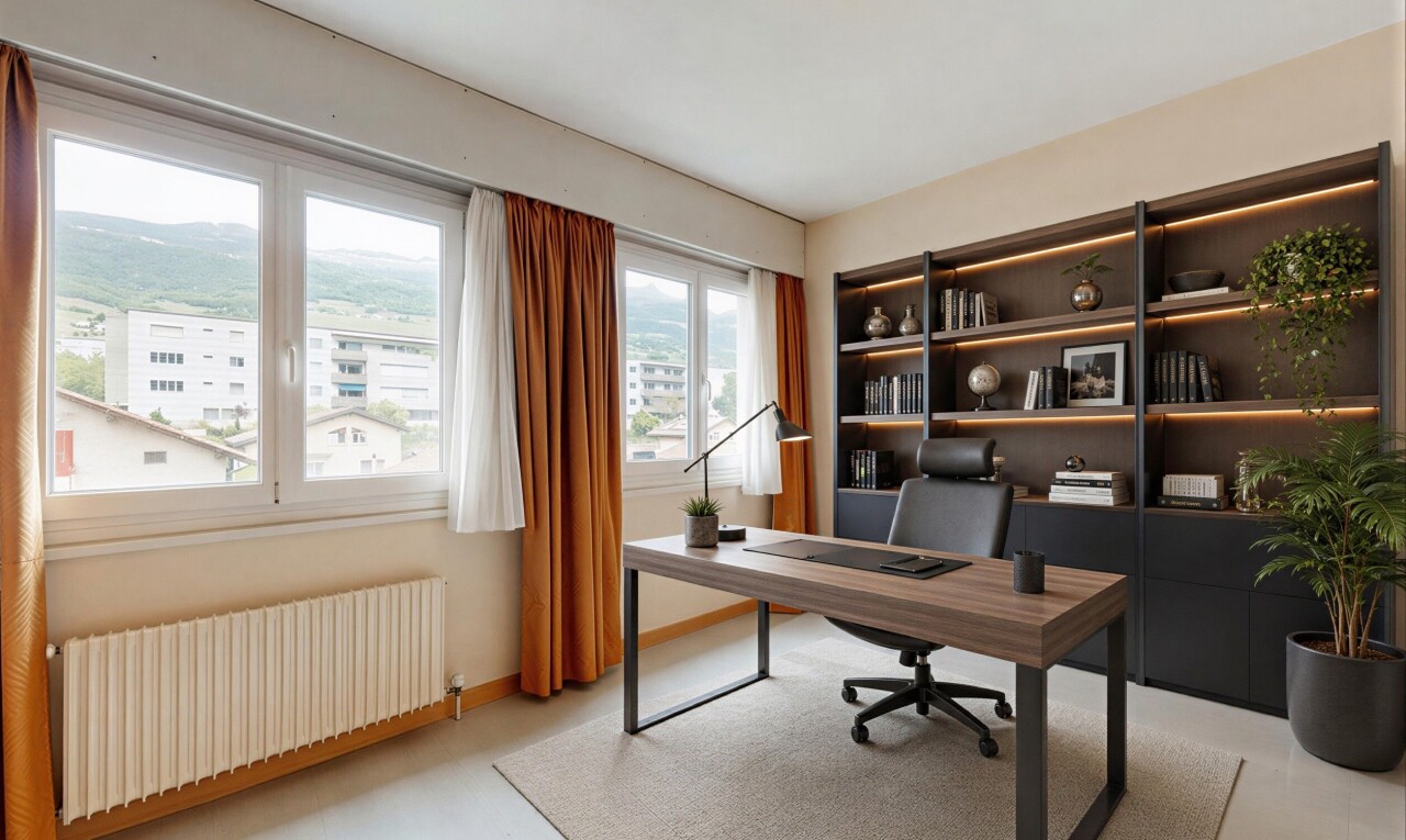 office space with radiator heating unit
