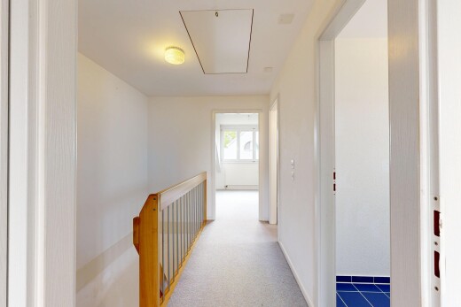 halle / korridor mit klapptreppe, inside property, drywall, gipskartonwand, und carpet