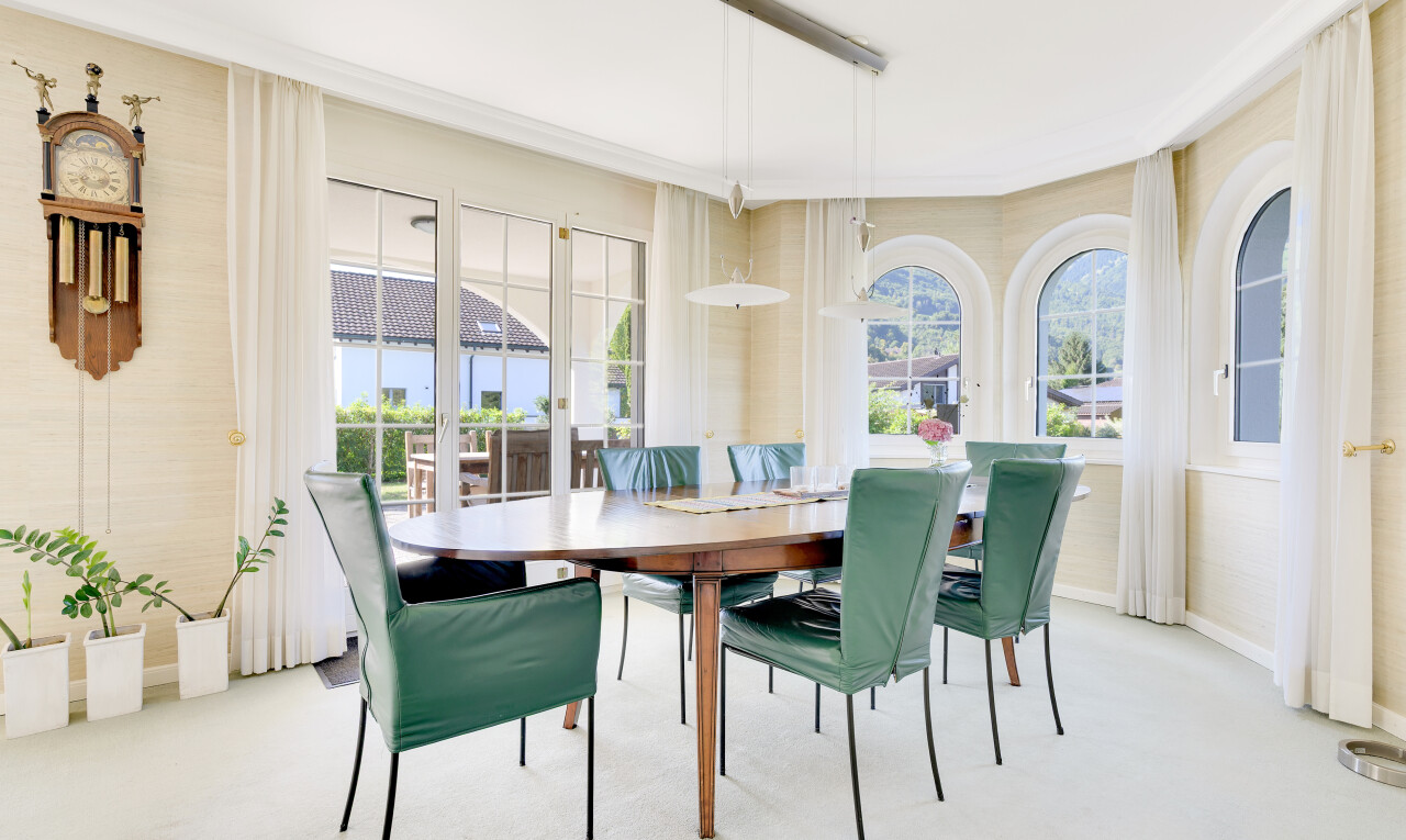 esszimmer mit natürliches licht, natural light, teppich, carpet, und inside property