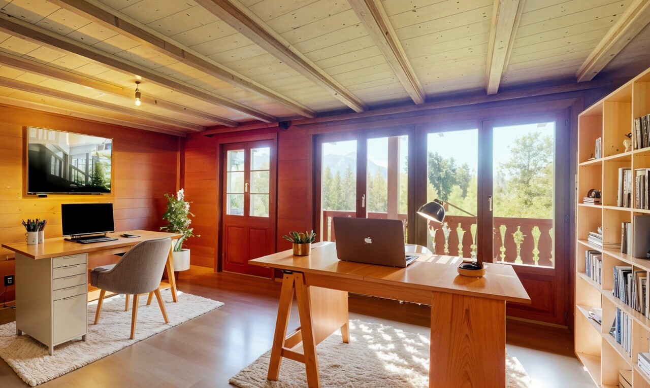 salle à manger avec espace bureau, télévision, sol en finition bois, wood finish floor, et inside property