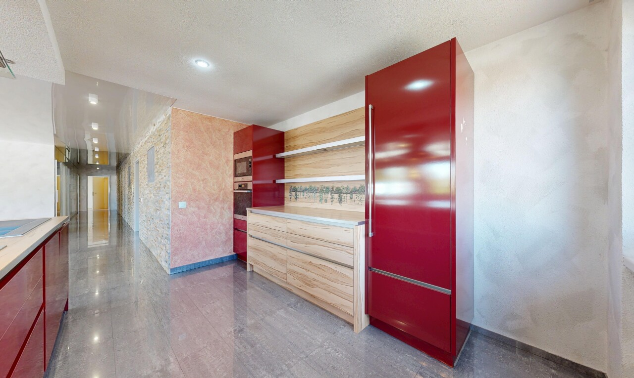 kitchen featuring stainless steel appliances, light wood finish cabinetry, light countertops, recessed lighting, and open shelves