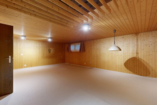 leerer raum mit inside property, wood wall, holzwand, keller, und wood ceiling