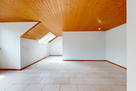 leerer raum mit light floor, inside property, holzdecke, wood ceiling, und niedrige decke