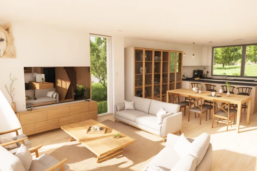 salon / salle à manger avec lumière naturelle