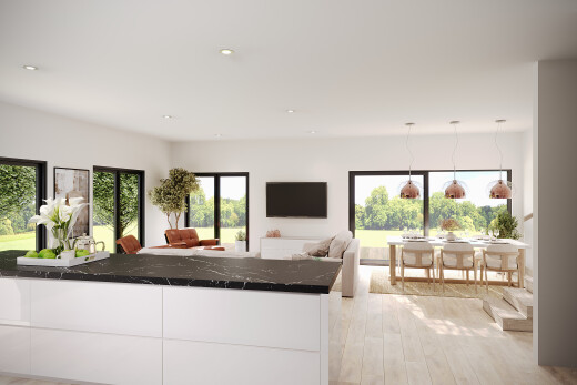 küche mit fernseher, inside property, natürliches licht, natural light, und weiße schränke