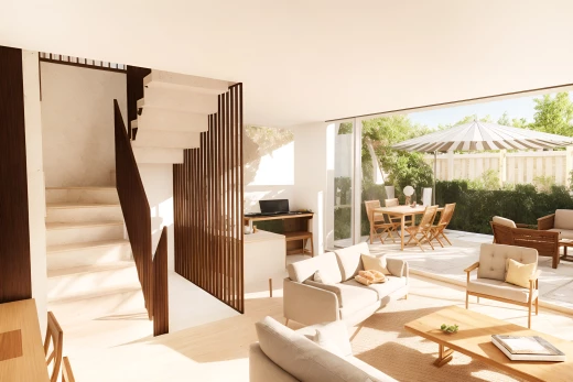 terrasse avec patio et espace de vie extérieur