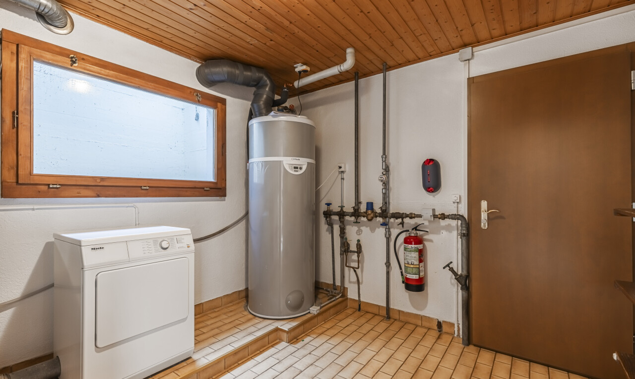 wäschekammer mit wood ceiling, holzdecke, tumbler, inside property, und wäscherei