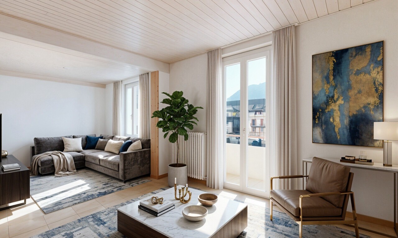 salon avec inside property, drywall, cloison sèche, wood ceiling, et plafond en bois
