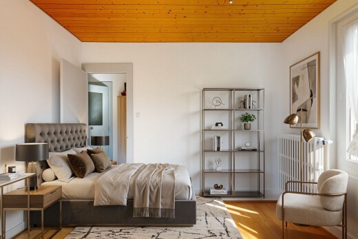 chambre avec plafond en bois, wood ceiling, radiateur, inside property, et cloison sèche