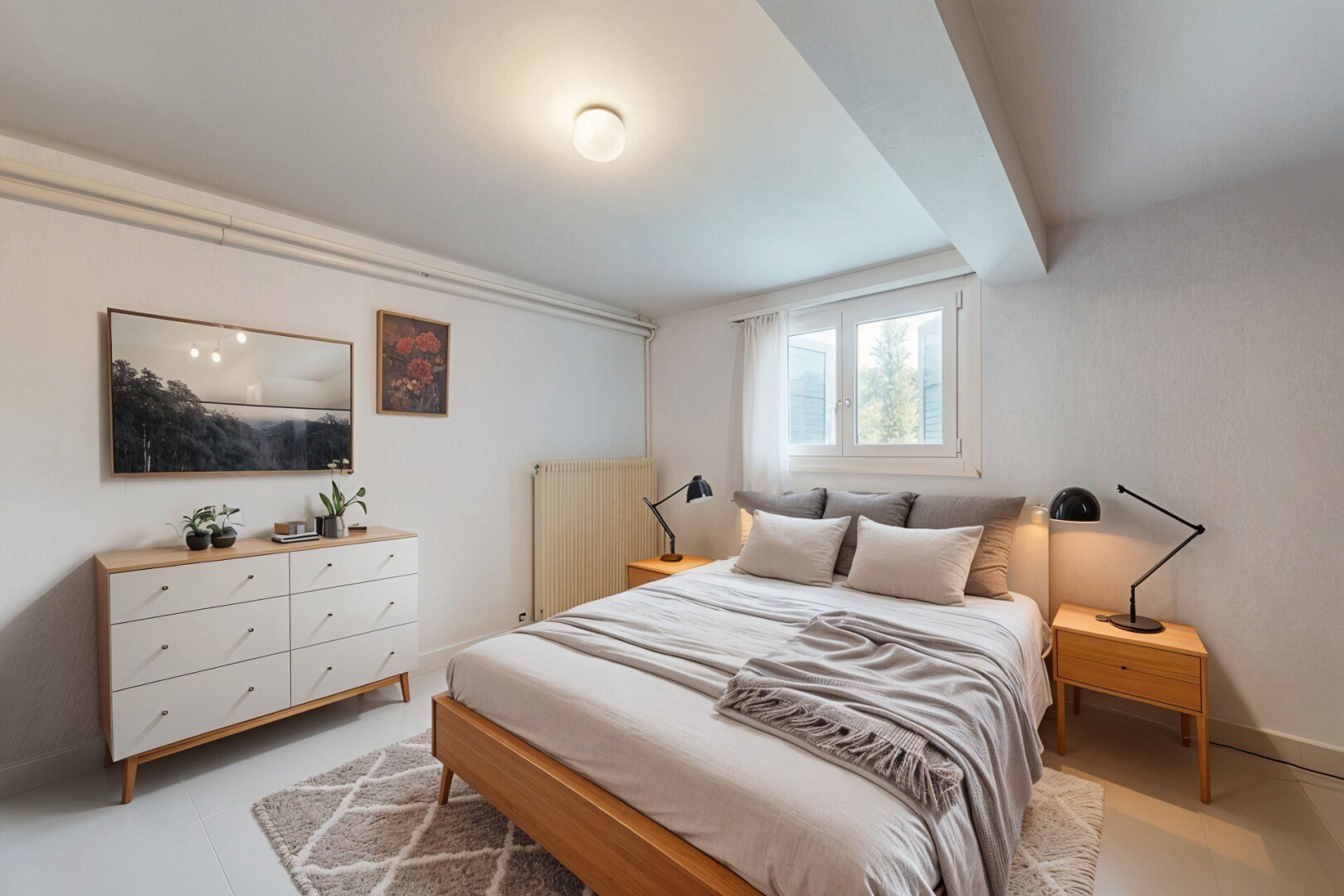 chambre avec lumière naturelle, natural light, inside property, sol en carrelage, et tile floor