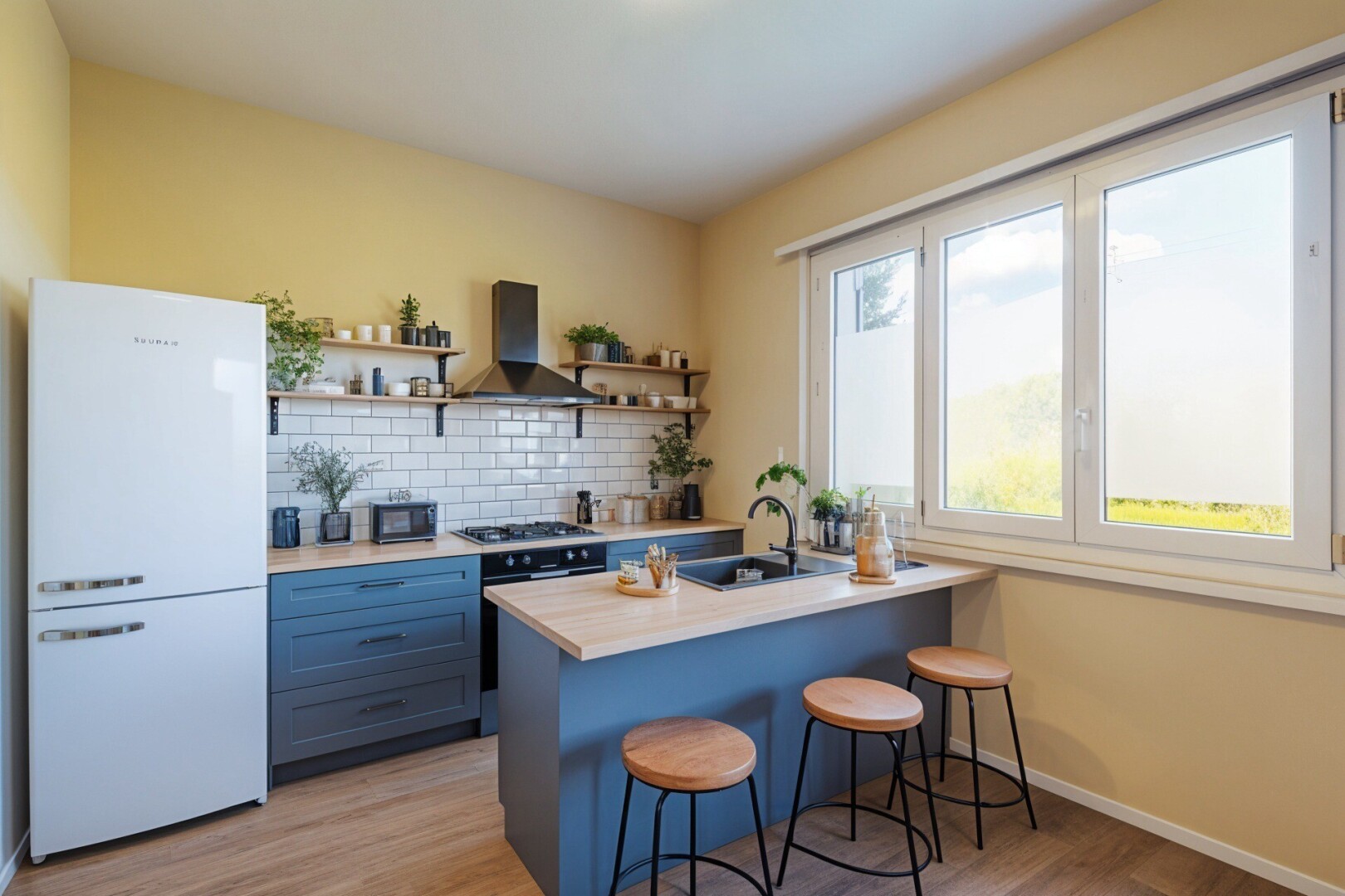 cuisine avec armoires marron clair, four, dosseret, backsplash, et inside property