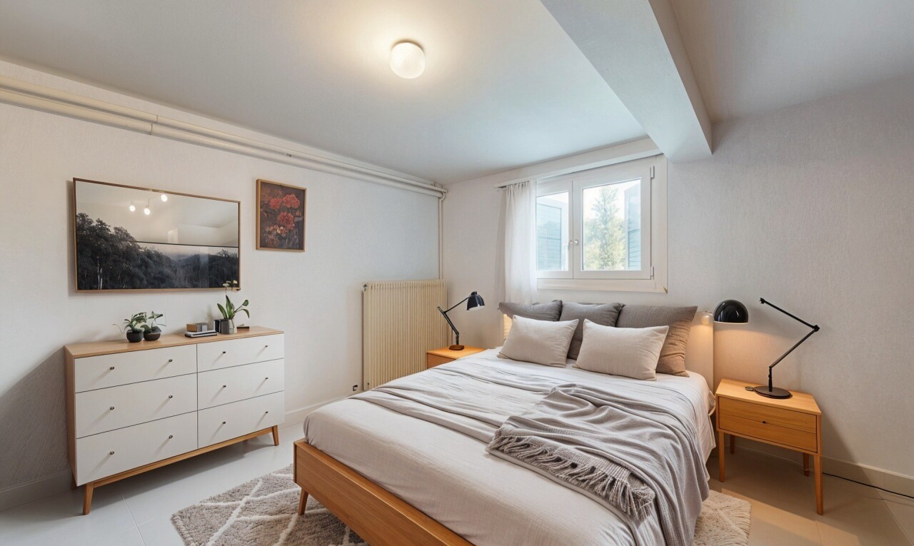 chambre avec lumière naturelle, natural light, inside property, sol en carrelage, et tile floor