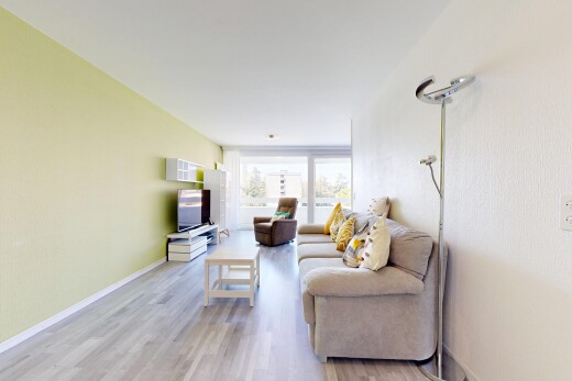 salon avec inside property, sol en finition bois, wood finish floor, télévision, et lumière naturelle