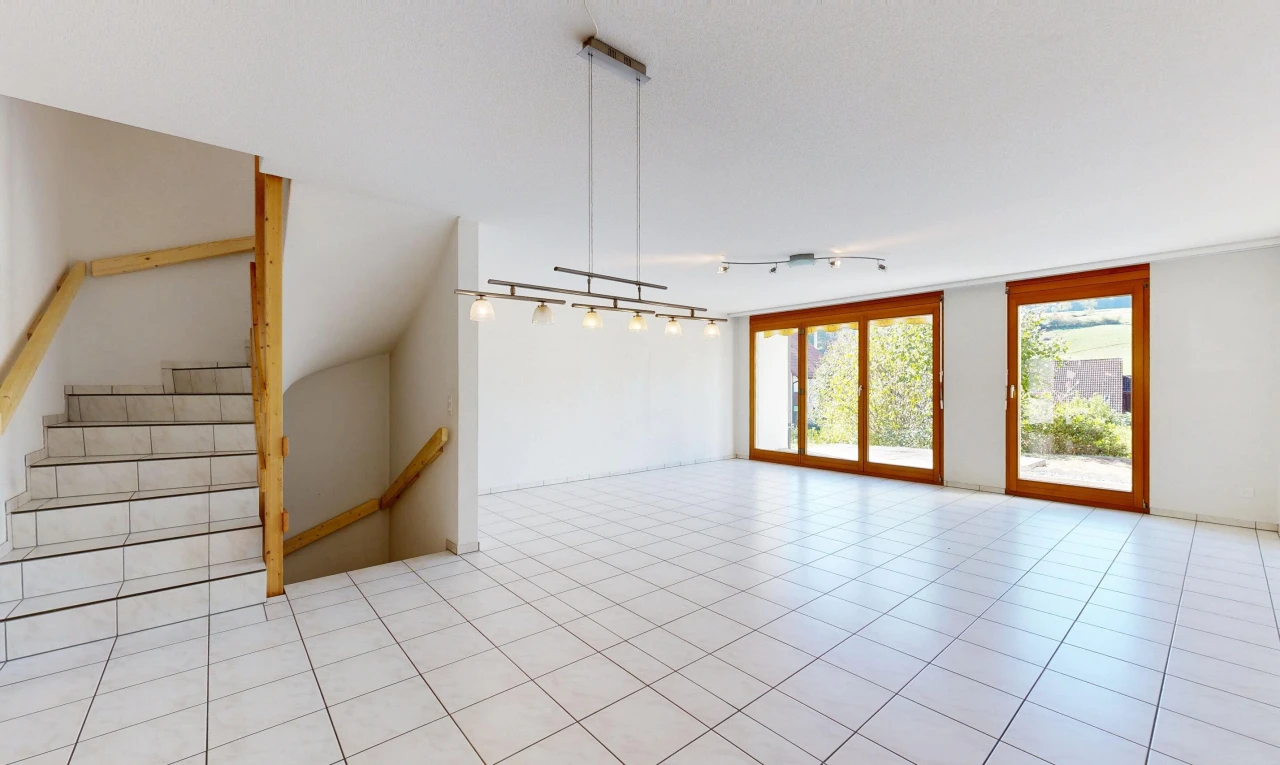 leerer raum mit deckenbeleuchtung, treppen, light floor, drywall, und gipskartonwand