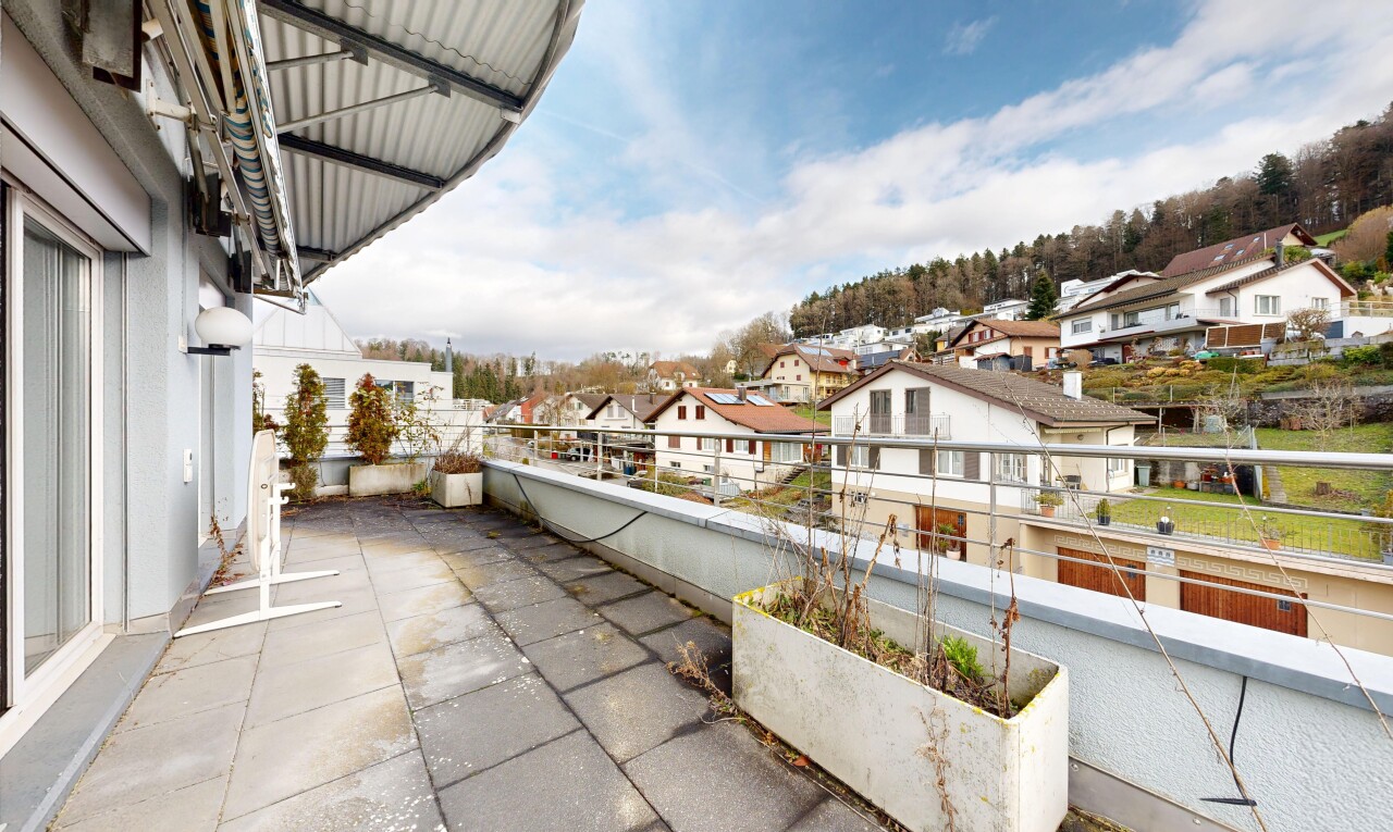 balkon mit wohngebietblick, residential view, day time, und from property