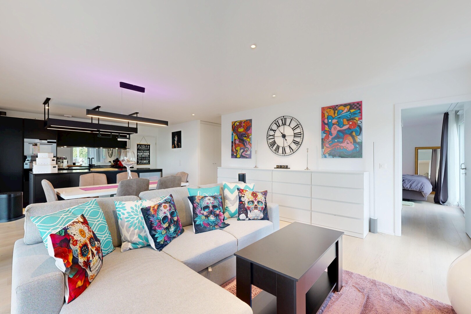 living room featuring wood finished floors and recessed lighting