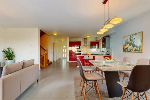 living / dining room featuring light tile patterned flooring
