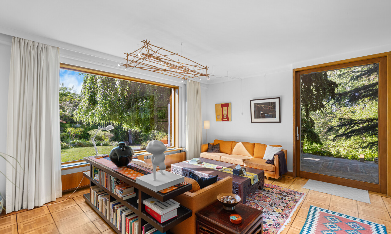 salon avec inside property, light floor, cloison sèche, drywall, et day time