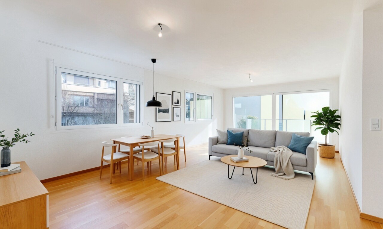 living / dining area with light wood finished floors
