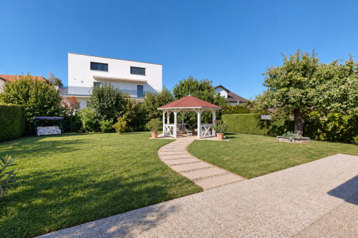 garden with a yard and a gazebo