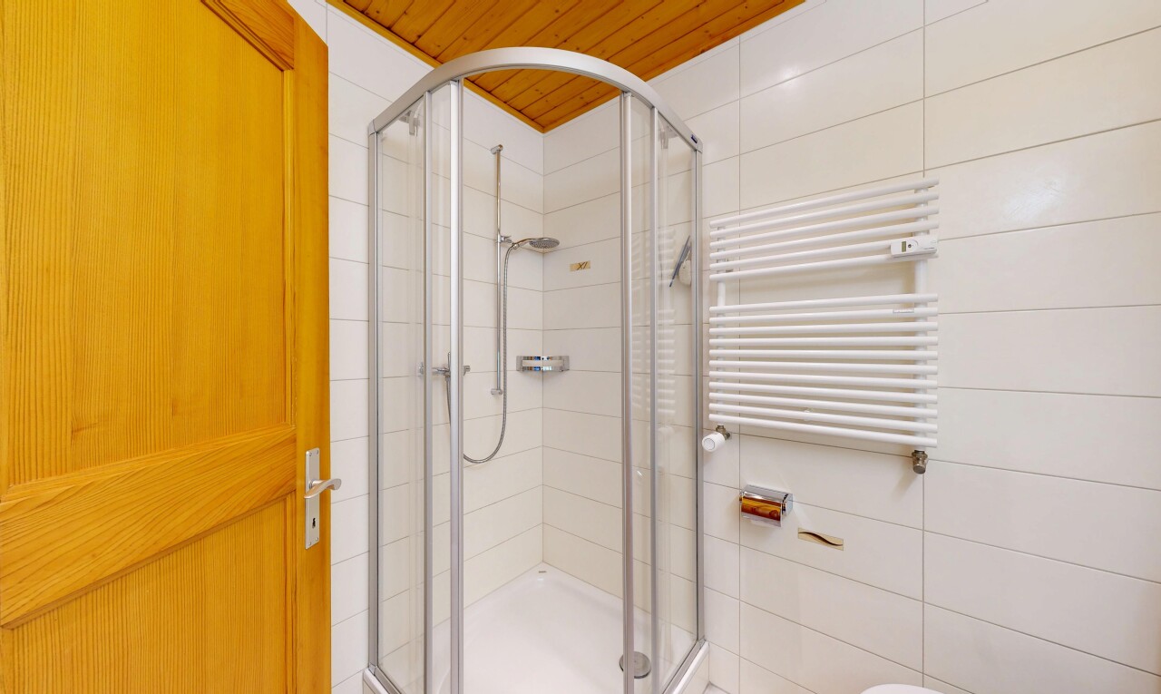 salle de bains avec radiateur, inside property, salle de bain complète, douche, et chauffe-serviettes