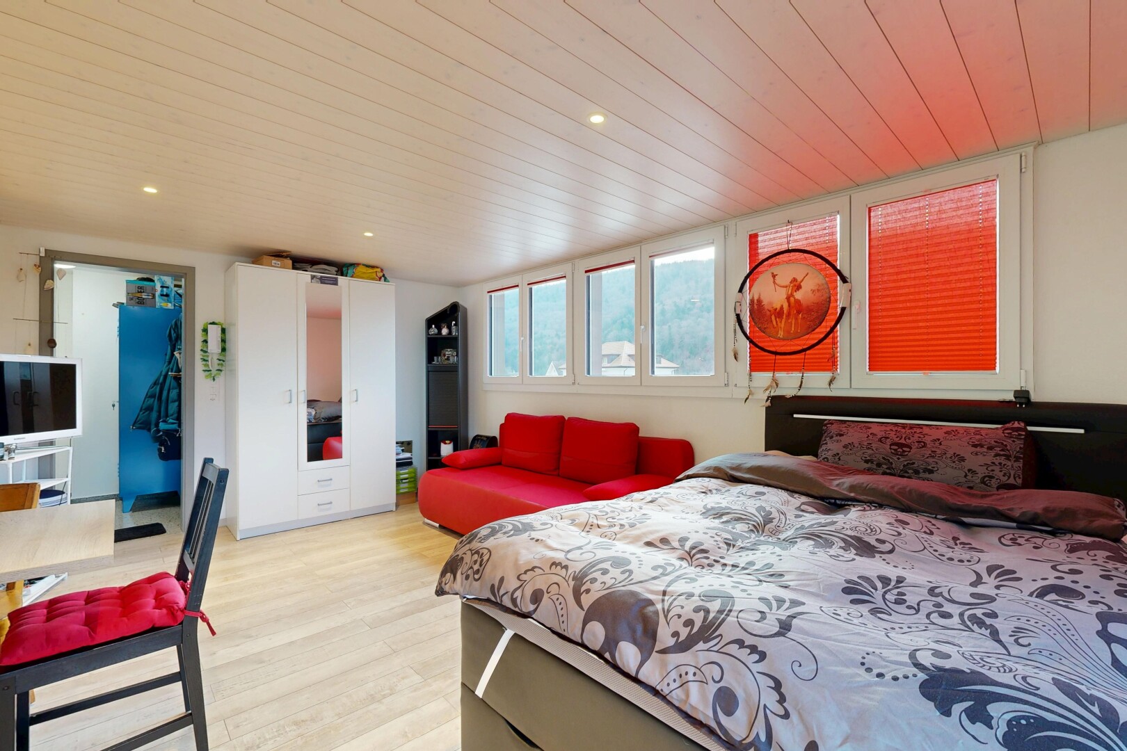 room featuring light wood-style flooring, wooden ceiling, and recessed lighting