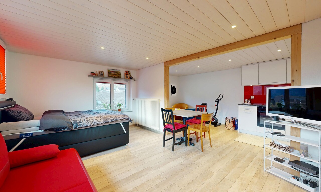living / dining room featuring recessed lighting, light wood-style floors, radiator heating unit, and wood ceiling