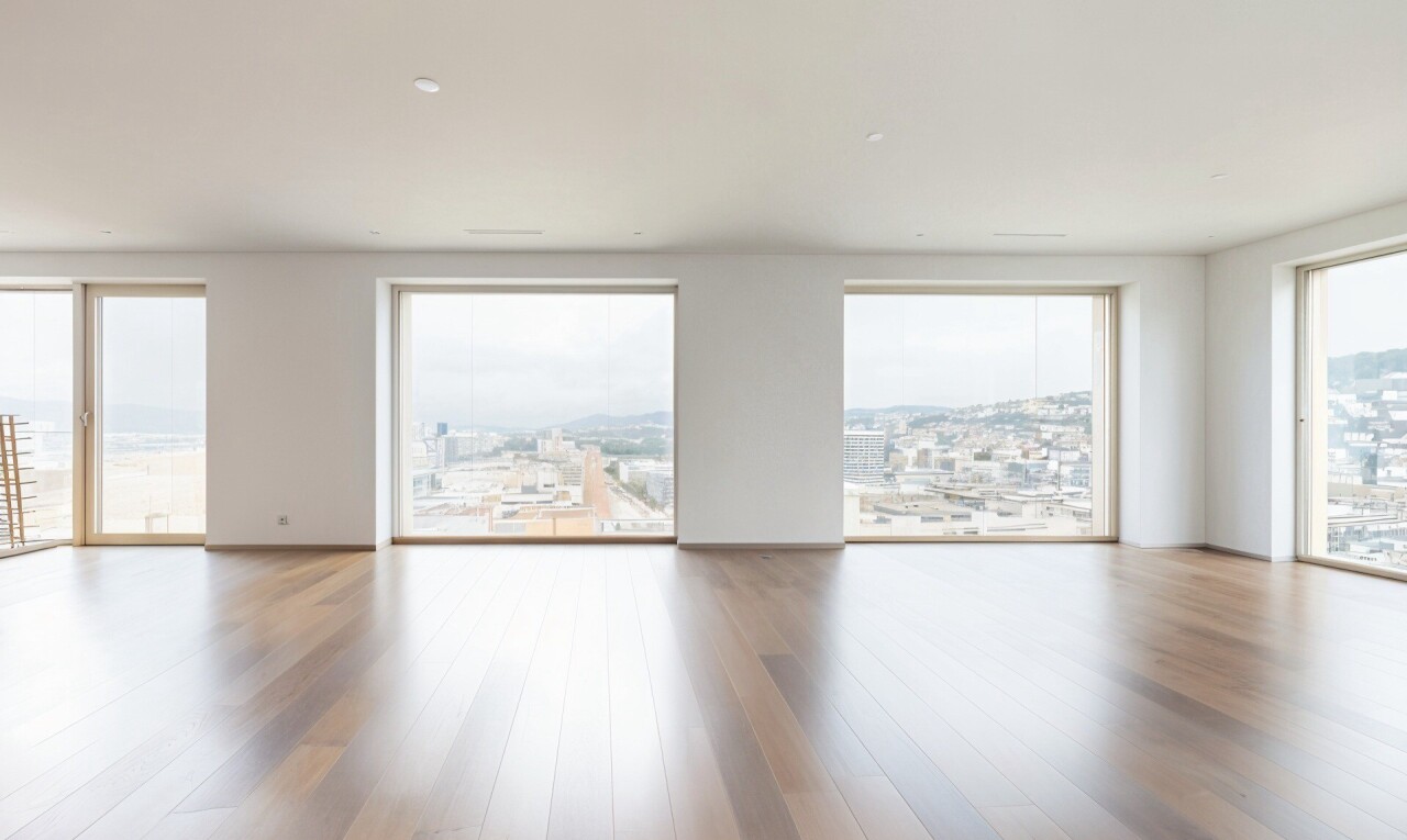 leerer raum mit wood finish floor, holzfußboden, drywall, gipskartonwand, und natural light
