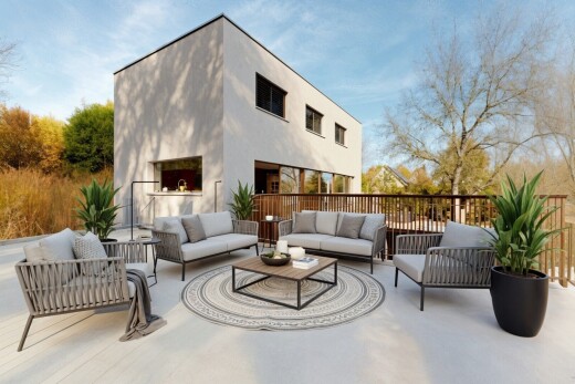 terrasse avec espace de vie extérieur, terrasse, day time, et property visible