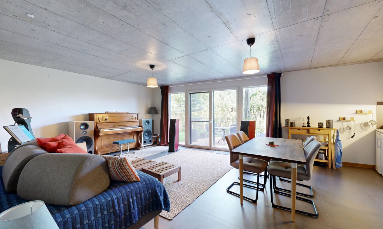 living / dining area with wood ceiling