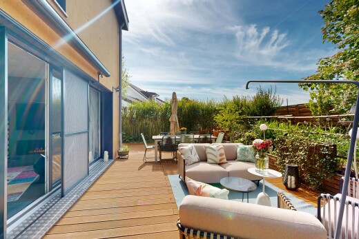 view of wooden deck featuring an outdoor living / dining area
