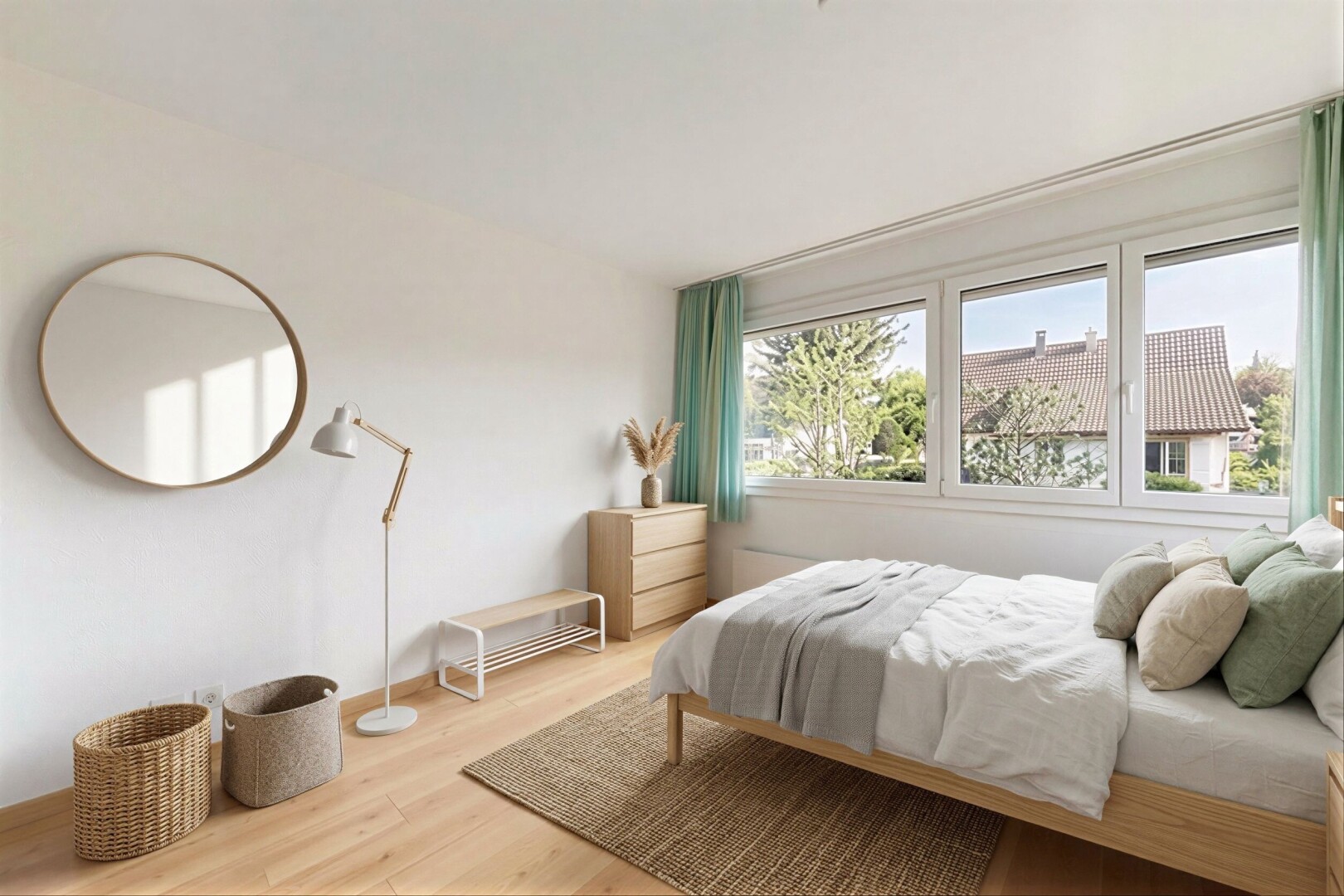 zimmer / schlafzimmer mit inside property, holzfußboden, wood finish floor, gipskartonwand, und drywall