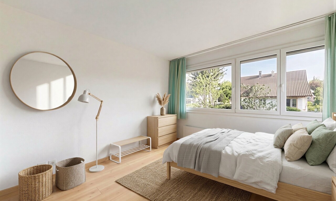 zimmer / schlafzimmer mit inside property, holzfußboden, wood finish floor, gipskartonwand, und drywall