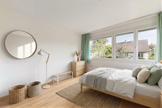 chambre avec inside property, sol en finition bois, wood finish floor, cloison sèche, et drywall