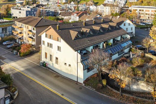 außenansicht mit drone view und stuckverkleidung