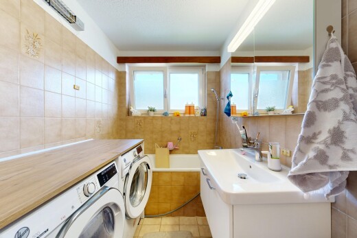 wäschekammer mit fliesenwand, tile wall, inside property, tumbler, und natürliches licht