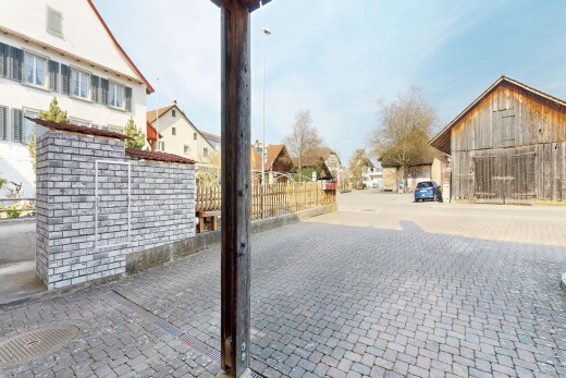 außenansicht mit wohngebietblick, residential view, day time, und zaun