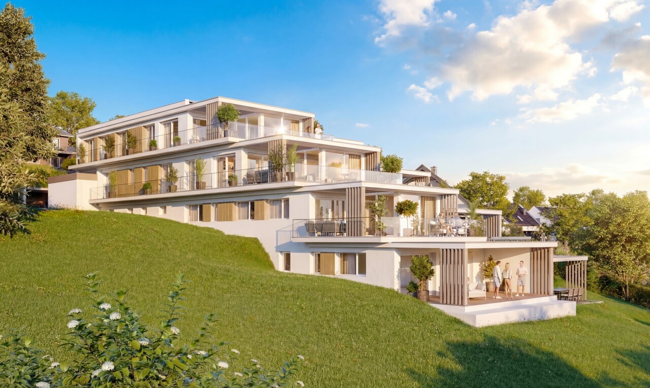 view of home with a balcony, a lawn, and a patio