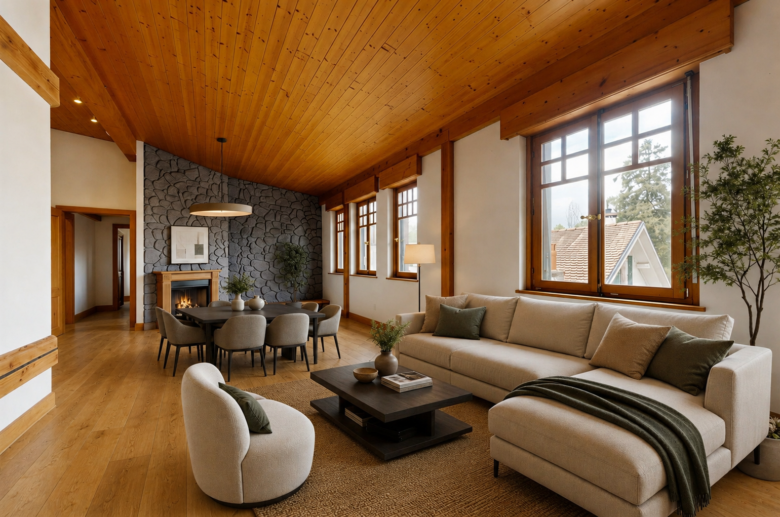 wohn- / esszimmer mit gipskartonwand, drywall, inside property, natürliches licht, und natural light