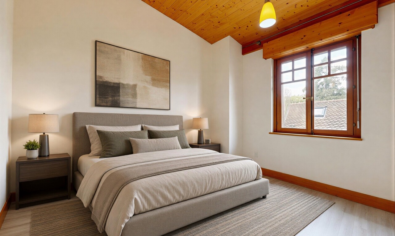 zimmer / schlafzimmer mit gipskartonwand, drywall, kühler, natürliches licht, und natural light