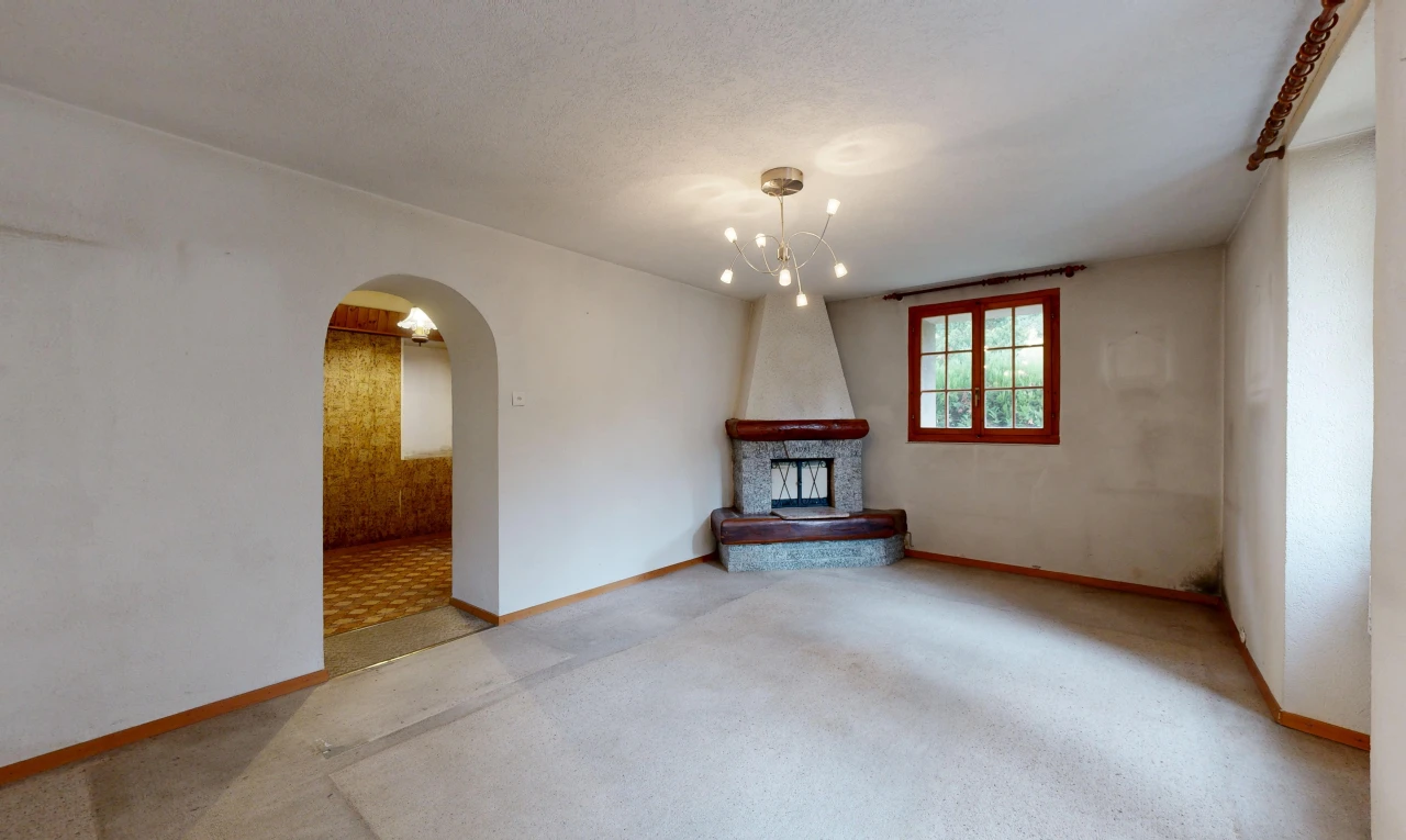 salon avec passages en arc, cheminée, inside property, moquette, et carpet