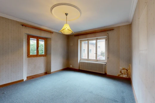 pièce vide avec radiateur, plinthes murales, baseboards wall, moquette, et carpet
