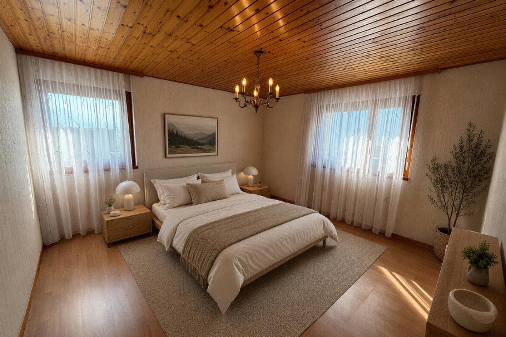 pièce vide avec wood finish floor, sol en finition bois, lumière naturelle, wood ceiling, et plafond en bois
