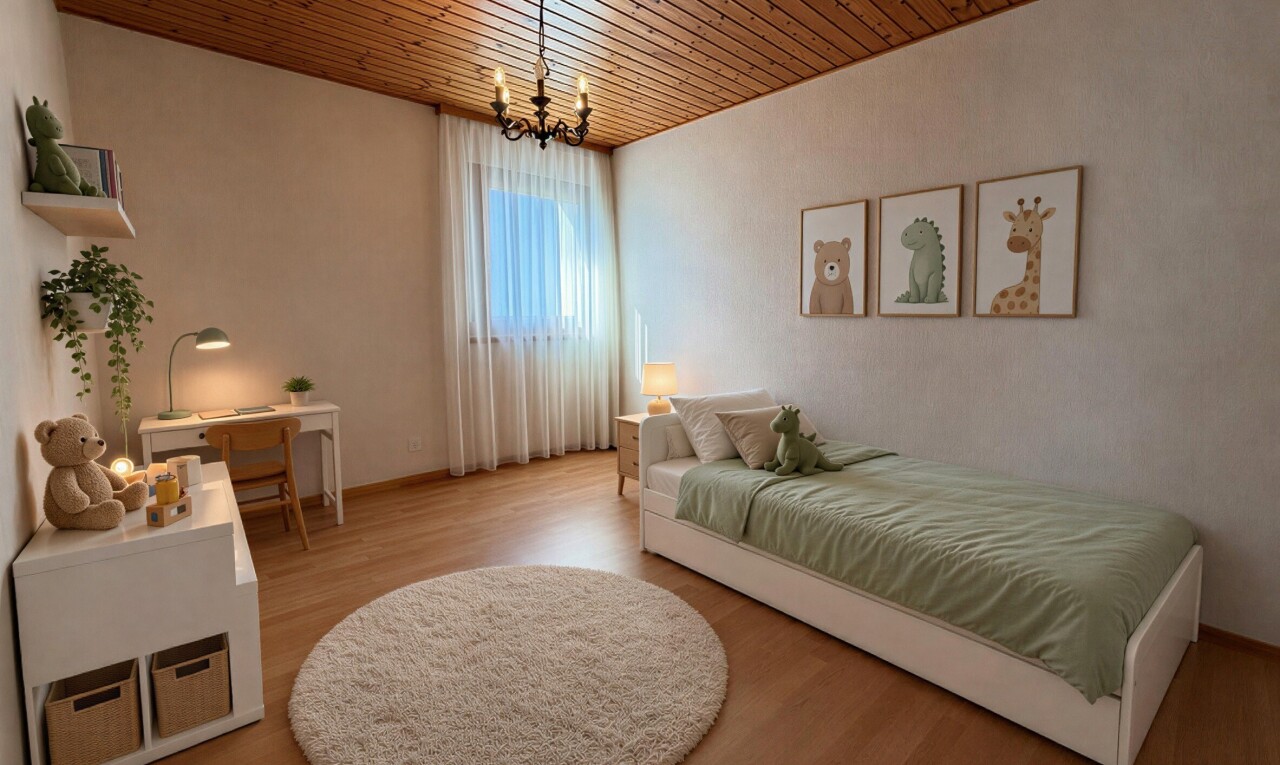 pièce vide avec sol en finition bois, wood finish floor, plafond en bois, wood ceiling, et lumière naturelle