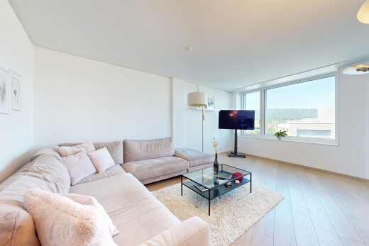 salon avec inside property, sol en finition bois, wood finish floor, télévision, et cloison sèche
