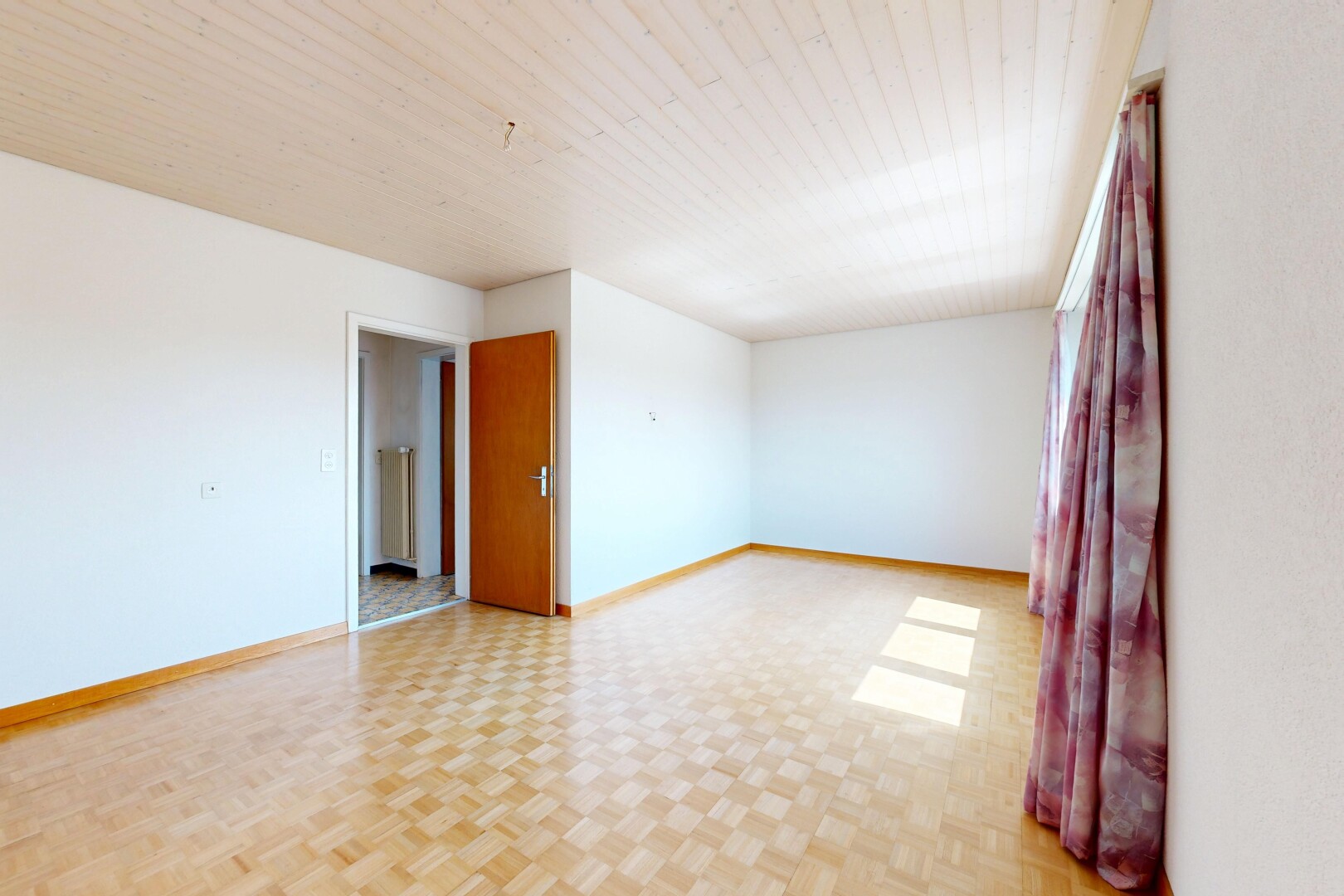 spare room with parquet floors and wooden ceiling