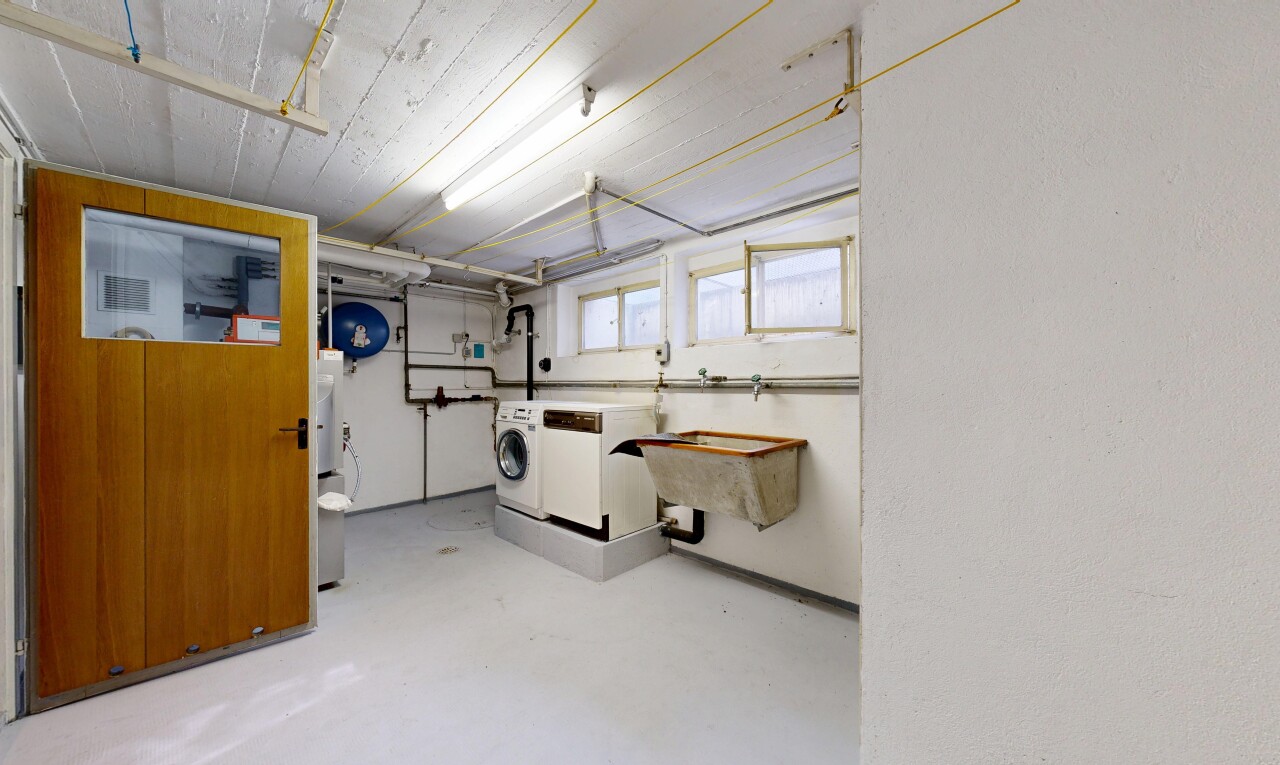 laundry area with concrete floors