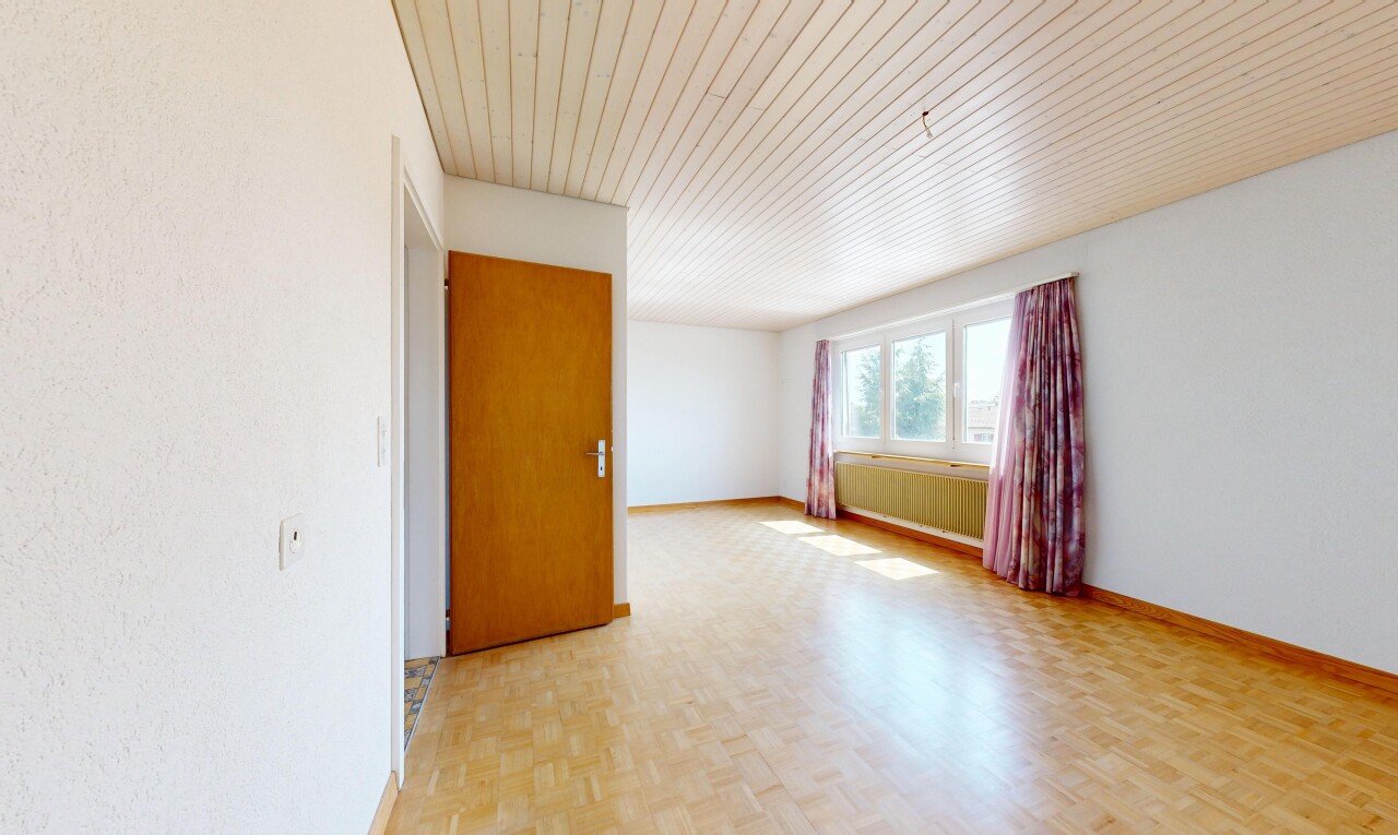unfurnished room with parquet floors and wood ceiling