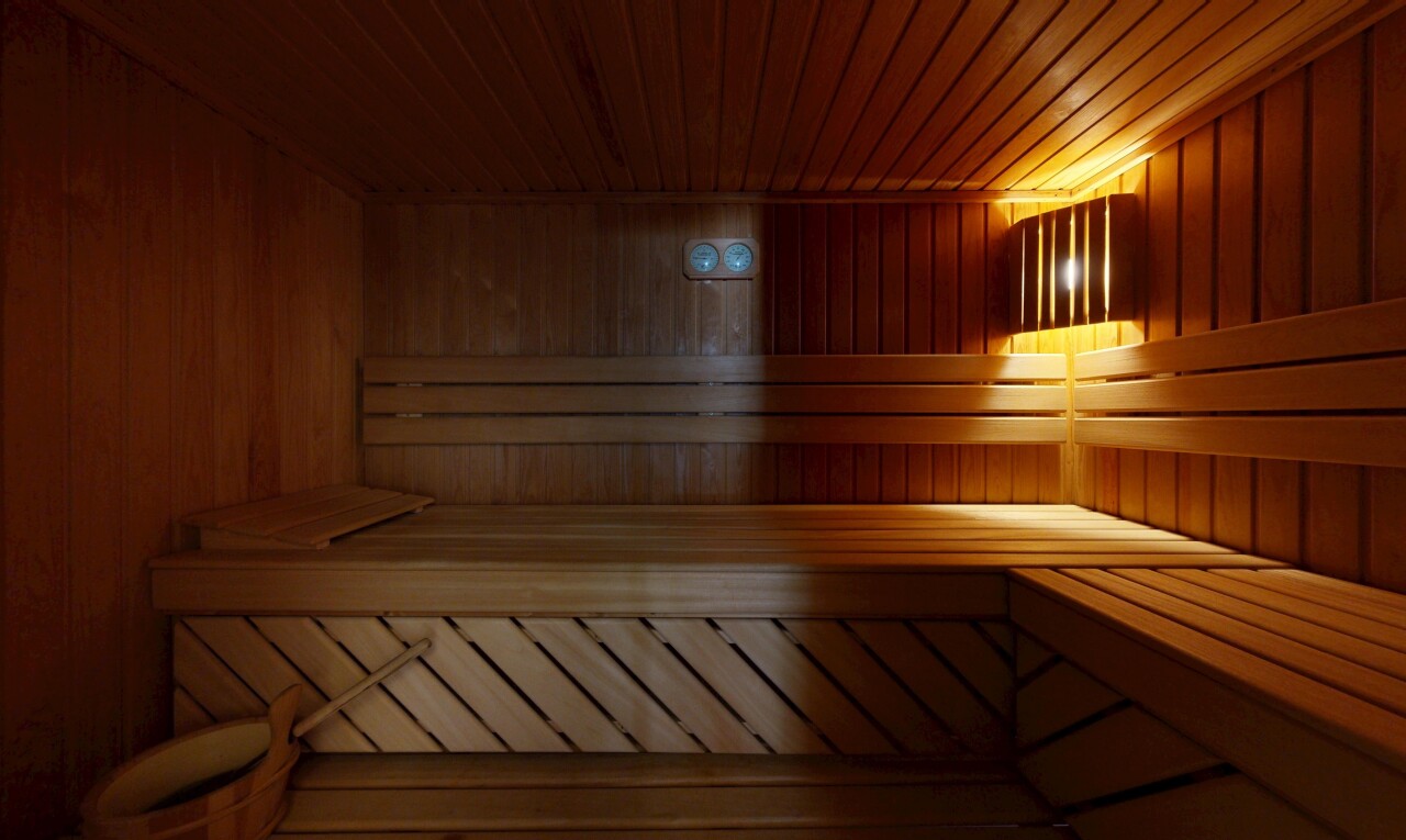chambre avec sauna, inside property, mur en bois, wood wall, et plafond en bois